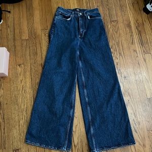 Wide leg dark wash denim